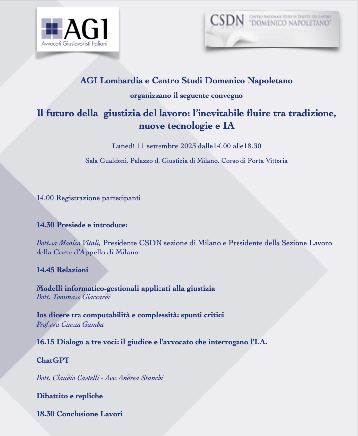 Convegno "Il futuro della giustizia del lavoro: l’inevitabile fluire tra tradizione, nuove tecnologie e IA"